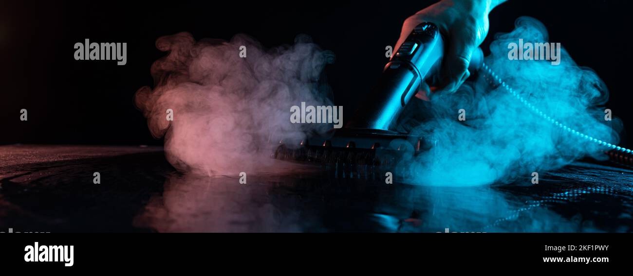Steam clean brush tool for cleaning. Clean steam concept Stock Photo