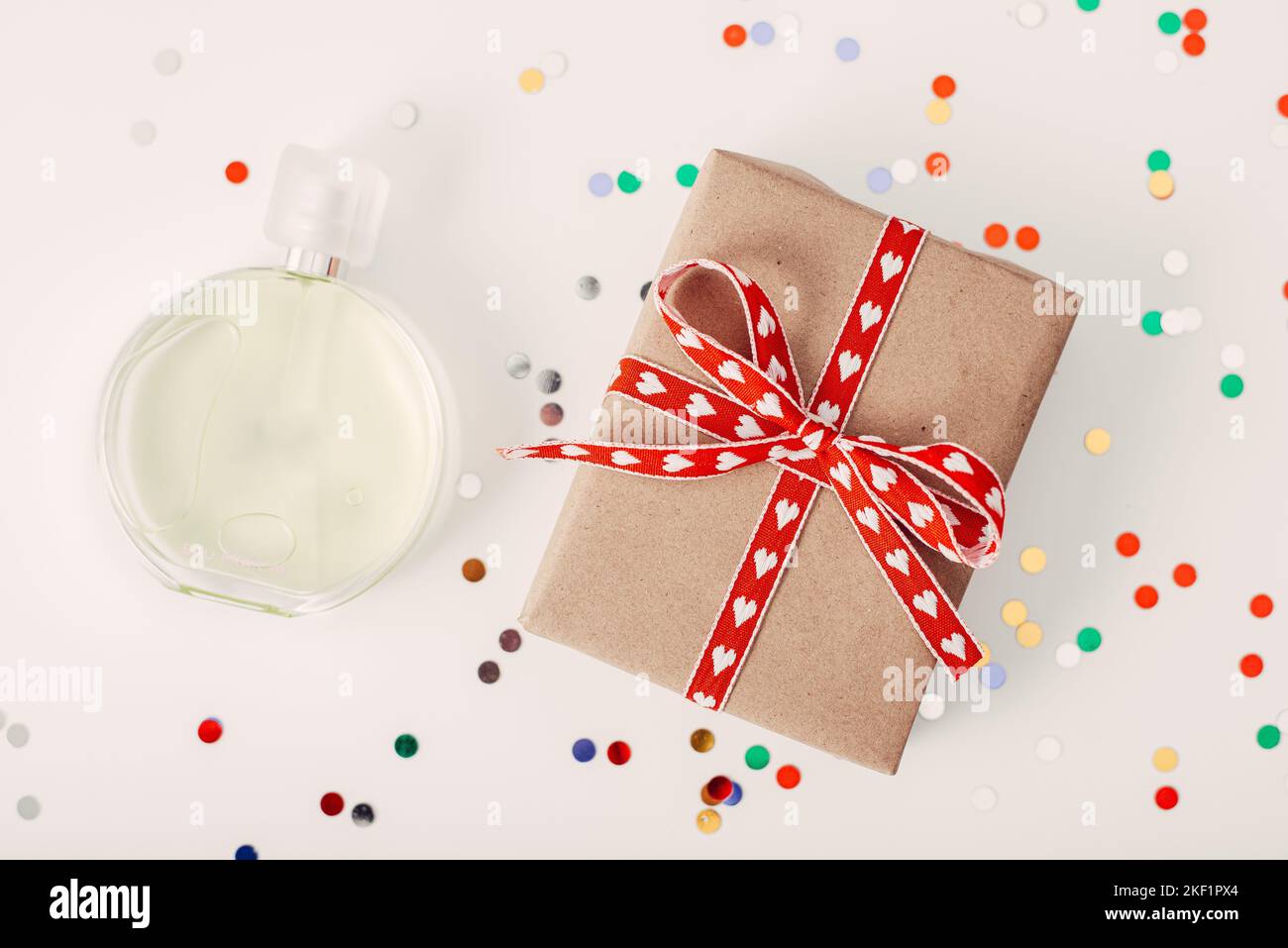 Perfume with a gift box for Valentine's Day. A gift idea for Valentine