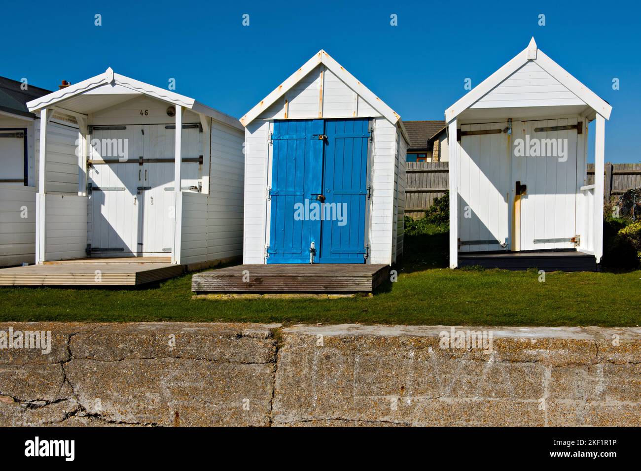 Beach huts at Eastbourne, East Sussex, UK Stock Photo