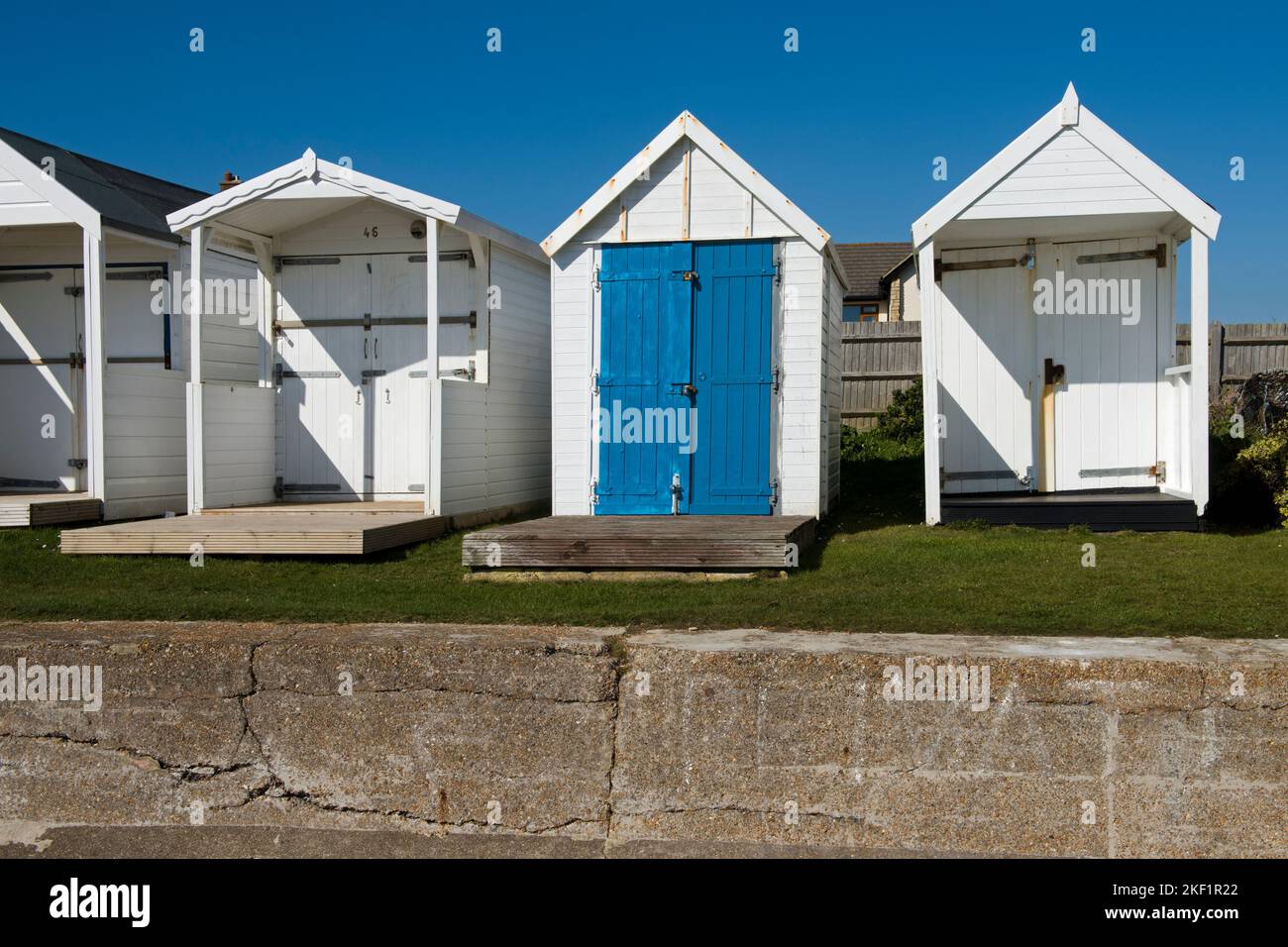 Beach huts at Eastbourne, East Sussex, UK Stock Photo