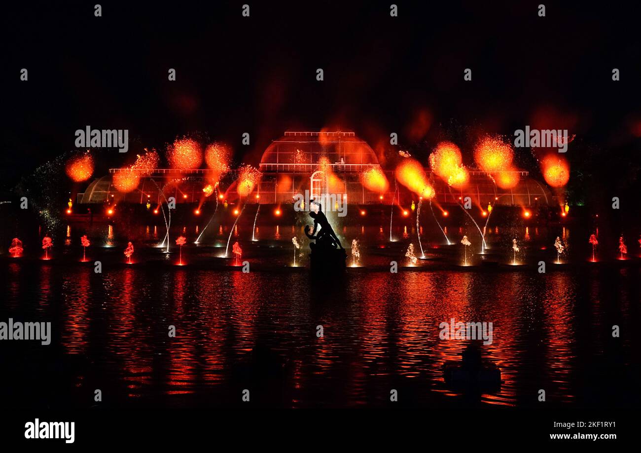 A view of the display in front of the Palm House during a preview for