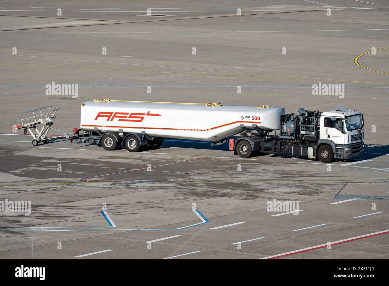 AFS Aviation MAN Fuel Services tank truck at Cologne Bonn Airport Stock Photo