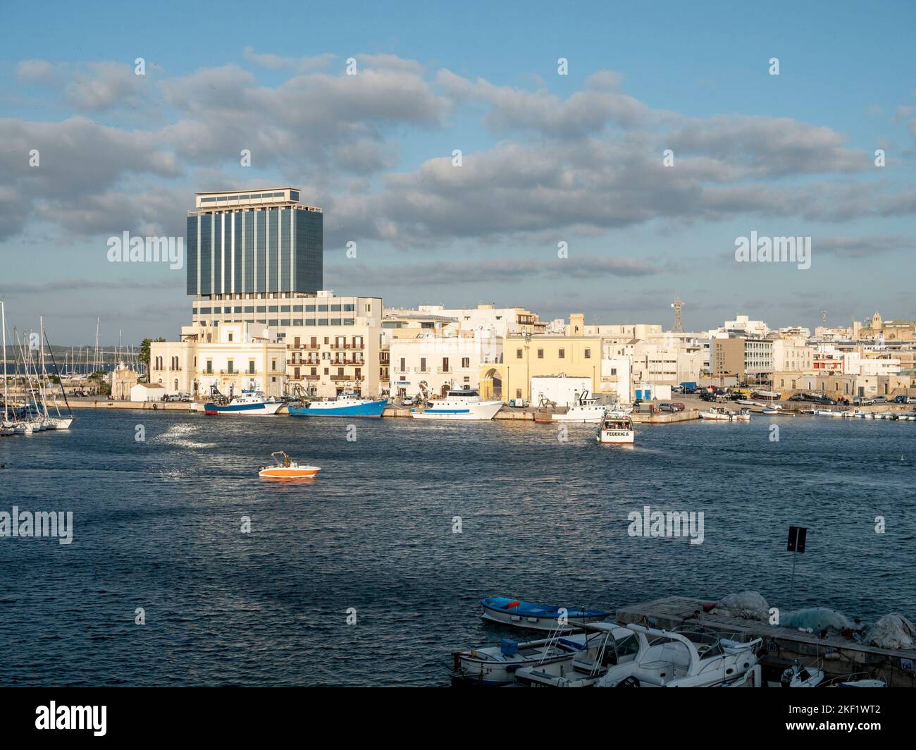 GALLIPOLI, ITALY - OCTOBER 27, 2021: Cityscape of Gallipoli with Bellavista Club - Caroli Hotels building Stock Photo