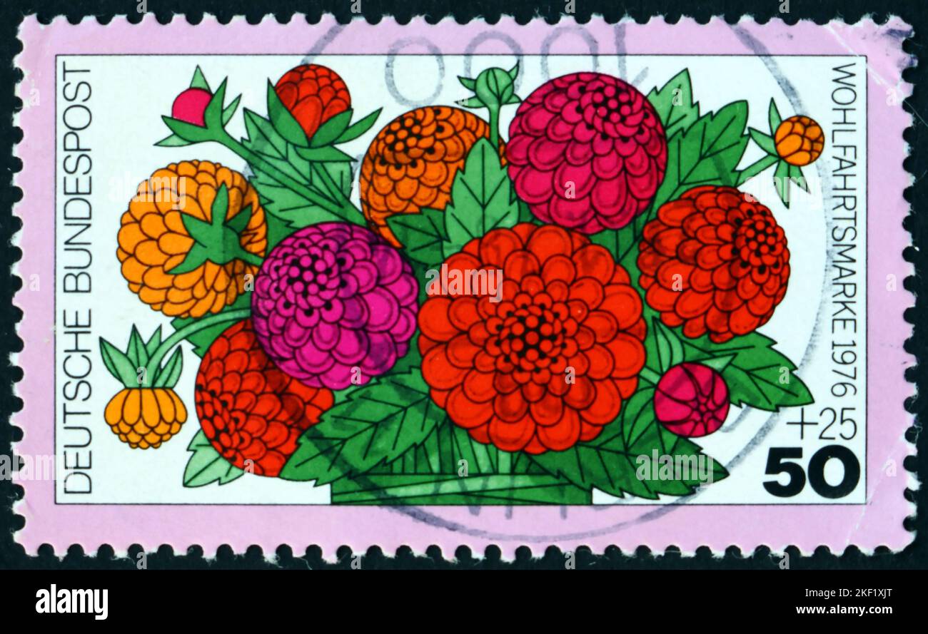 GERMANY CIRCA 1976 a stamp printed in Germany shows Dahlias, Flowers