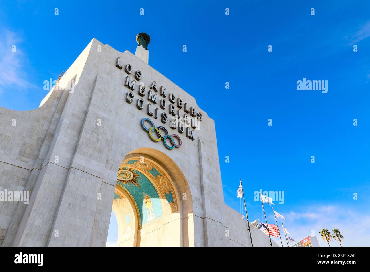 Los Angeles, CA - November 2022: Los Angeles Memorial Coliseum, home to USC football, Olympics and other events. Stock Photo