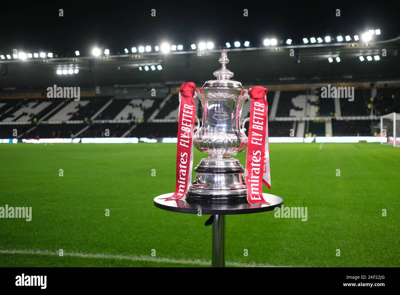 Pride Park, Derby, Derbyshire, UK. 15th Nov, 2022. FA Cup Football, Derby County versus Torquay United; The F.A Cup on display at Pride Park Credit: Action Plus Sports/Alamy Live News Stock Photo