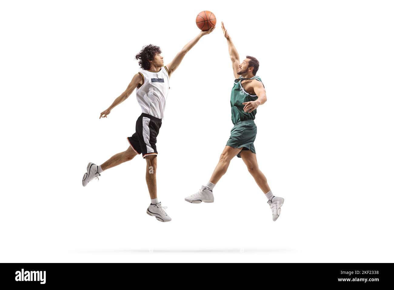 Professional athletes playing basketball isolated on white background Stock Photo