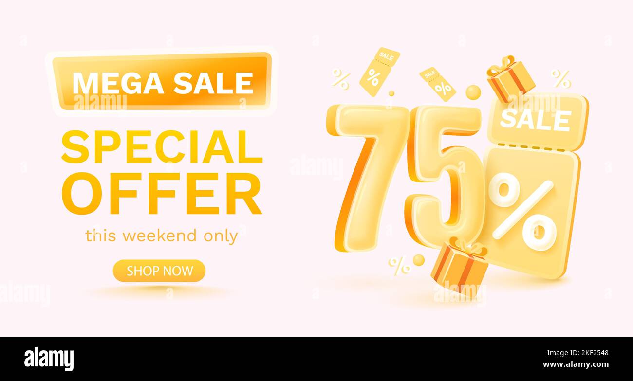 75 percent Special offer mega sale, Check and gift box. Sale banner and ...