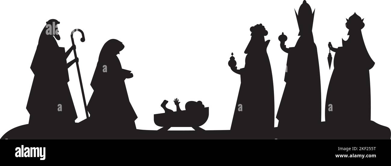 manger characters silhouettes Stock Vector