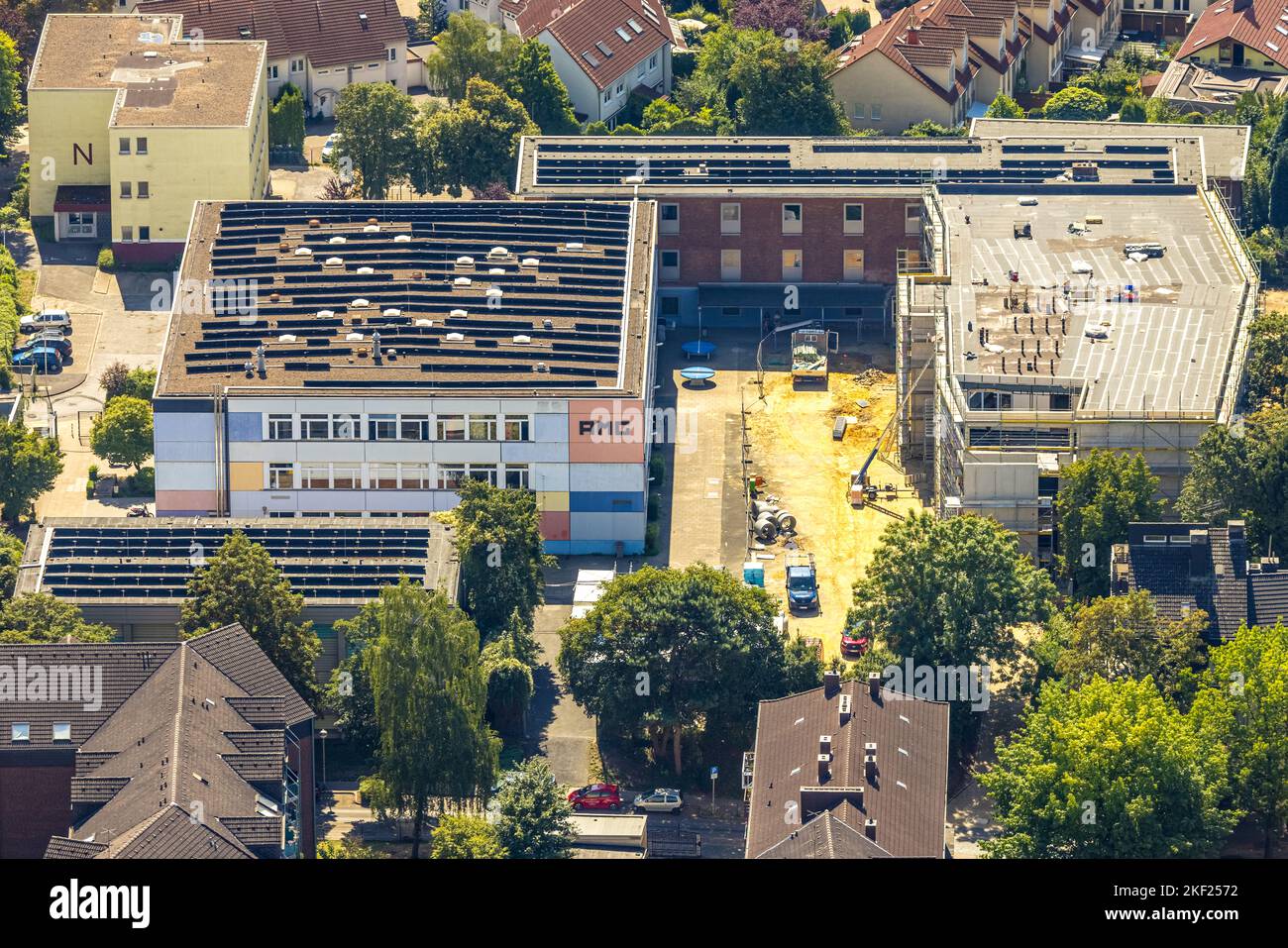 Aerial view, AMG Albert-Martmöller-Gymnasium, construction site with ...