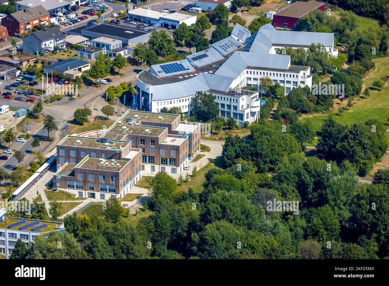 Aerial view, University of Witten / Herdecke with new building campus ...