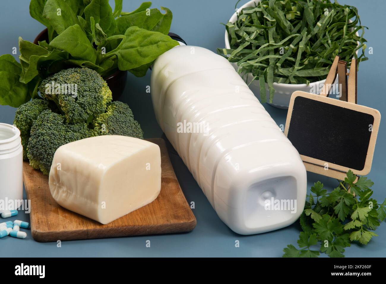 main sources of calcium for the body to help fight osteoporosis. Stock Photo