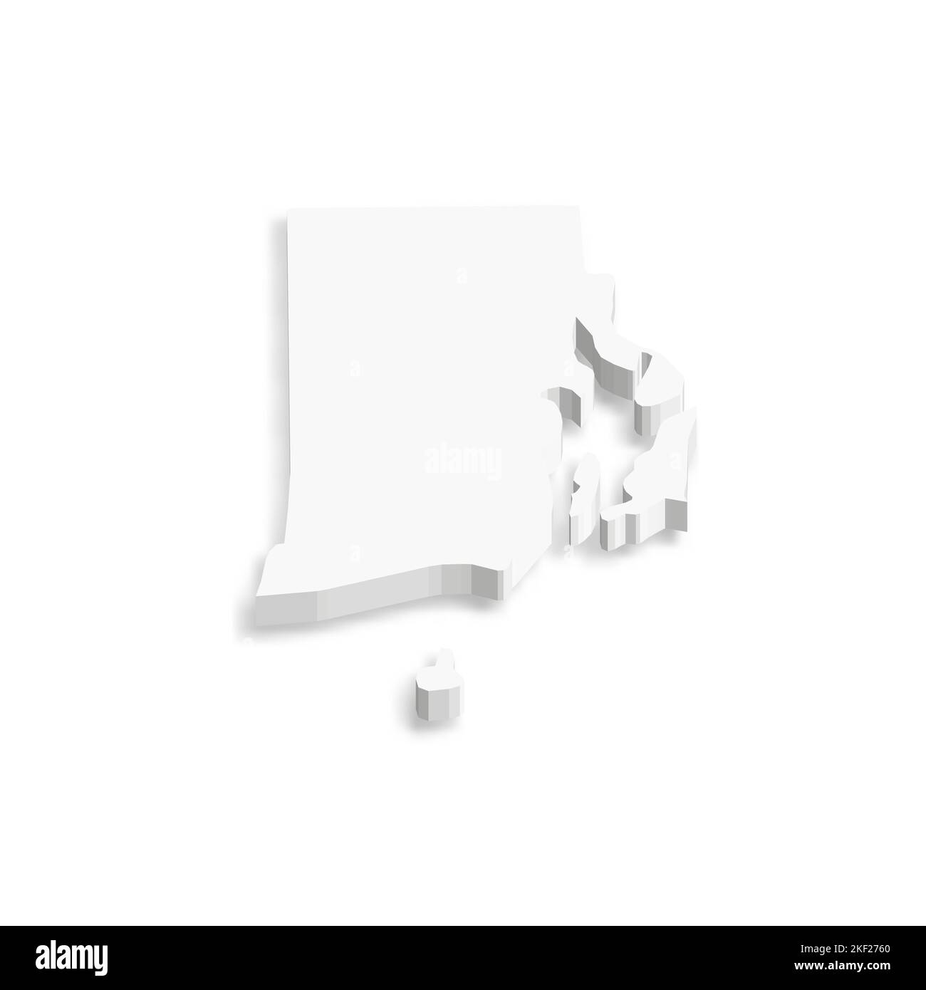 Rhode Island, state of USA - white vector 3D map of country area. Stock Vector