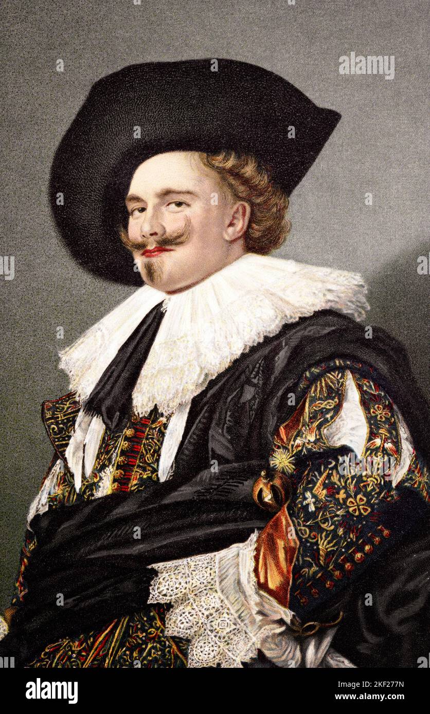 1620s THE LAUGHING CAVALIER A BAROQUE PORTRAIT OF MAN WEARING RICH SILK EMBROIDERED CLOTHING BY DUTCH MASTER PAINTER FRANS HALS  - ka9365 HAR001 HARS PERSONS INSPIRATION MALES PAINTER DUTCH EUROPE EYE CONTACT MUSTACHE CHEERFUL EUROPEAN STYLES MUSTACHES WEALTH CUFFS PRIDE FACIAL HAIR MASTER SMILES DERIVATIVE JOYFUL POSTCARD STYLISH BEARDS CREATIVITY ENIGMATIC FASHIONS MID-ADULT MID-ADULT MAN RUFF RUFF COLLAR 1620s BAROQUE BLACK HAT CAUCASIAN ETHNICITY CAVALIER CONCEITED EMBROIDERED FRANS HALS HAR001 OLD FASHIONED VAIN Stock Photo