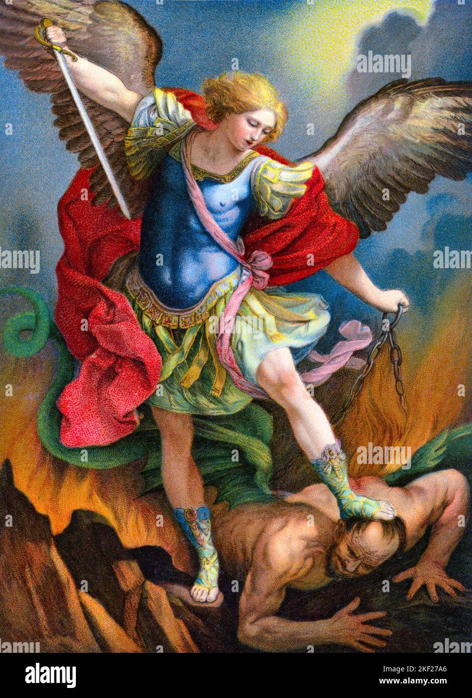 1630s THE ARCHANGEL SAINT MICHEL DEFEATING SATAN BY GUIDO RENI AT SANTA MARIA DELLA CONCEZIONE DEI CAPPUCCINI IN ROME ITALY - ka9370 HAR001 HARS MARIA OIL ON CANVAS TRAMPLING DELLA FAITH GUIDO ISLAM ISLAMIC MID-ADULT MID-ADULT MAN SPIRITUAL WINGED YOUNG ADULT MAN 1630s 17TH CENTURY BAROQUE BELIEF CAUCASIAN ETHNICITY HAR001 HEBREW INSPIRATIONAL JEWISH JUDAIC JUDAISM MOSLEM OLD FASHIONED ROME Stock Photo