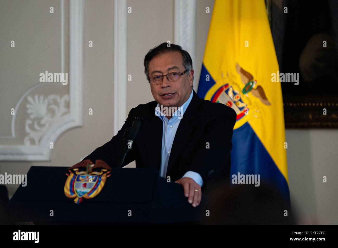 Bogota, Colombia. 15th Nov, 2022. Colombian president Gustavo Petro speaks during a press conference about the first 100 days of his government in office, in Bogota, Colombia on November 15, 2022. Photo by: Chepa Beltran/Long Visual Press Credit: Long Visual Press/Alamy Live News Stock Photo
