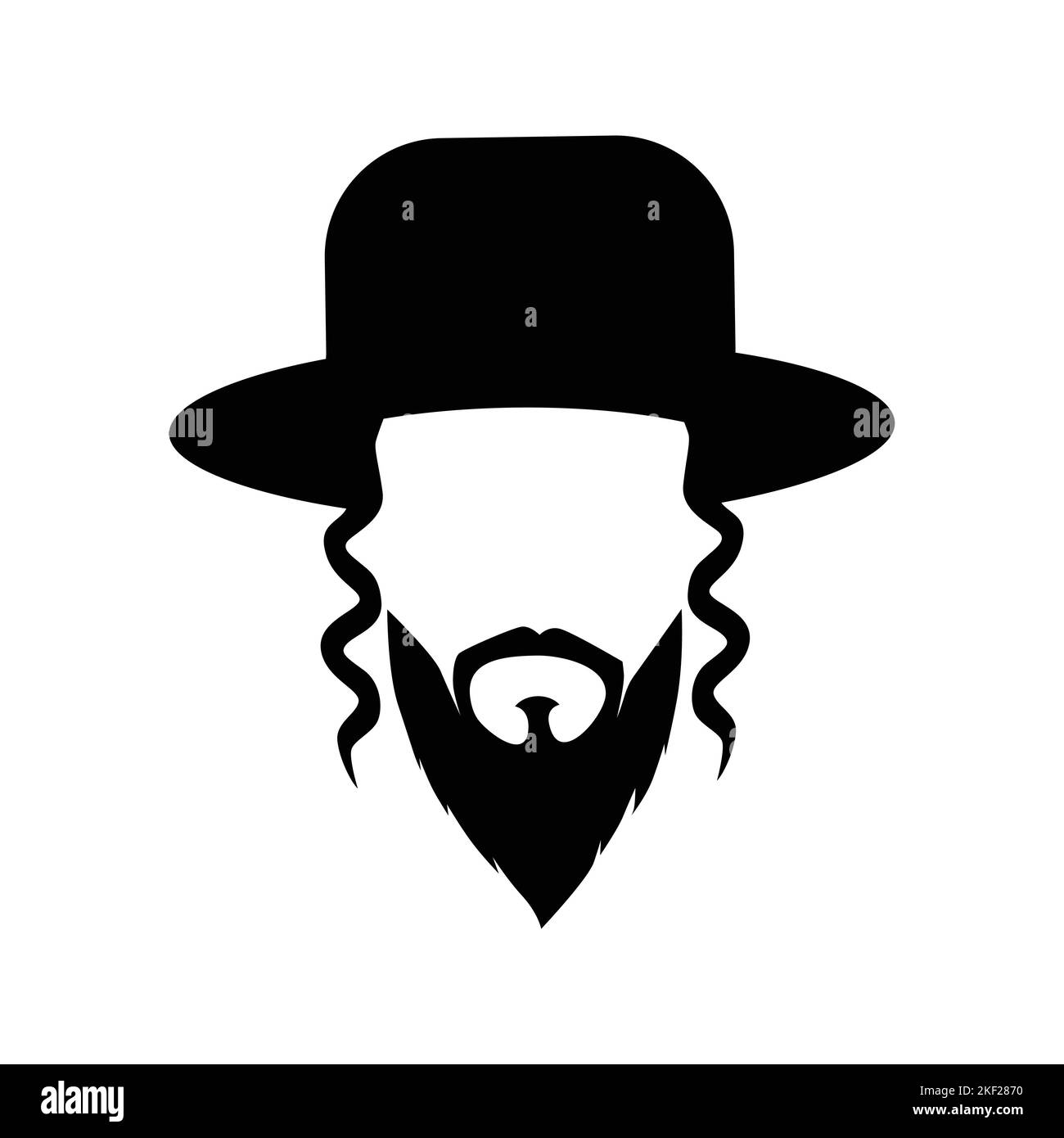 Simple graphic of a man with long beard wearing a hat isolated on white background Stock Vector