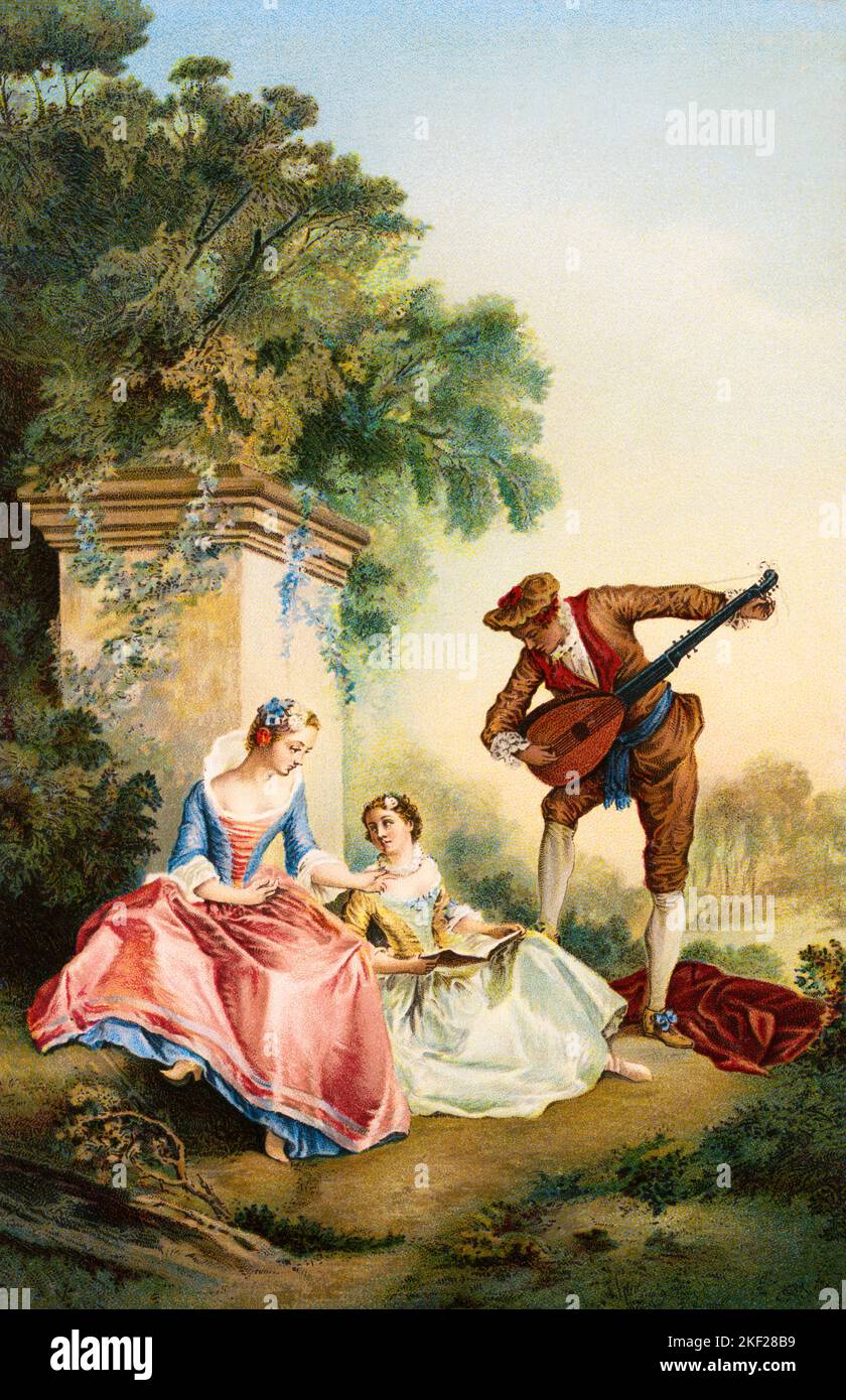 1740s THE MUSIC LESSON BY NICOLAS LANCRET FRENCH ARTIST OF THE 18TH CENTURY ORIGINAL HANGS IN THE LOUVRE PARIS FRANCE - ka9399 HAR001 HARS FRANCE WEALTHY LESSON 18TH RICH LIFESTYLE SOUND MUSICIAN FEMALES RURAL HOME LIFE COPY SPACE FULL-LENGTH LADIES PERSONS SCENIC MALES TEENAGE GIRL ARTIST ENTERTAINMENT HIGH ANGLE LOUVRE OCCUPATIONS UPSCALE MUSICAL INSTRUMENT ORIGINAL AFFLUENT TEENAGED TUTOR HANGS MANDOLIN GOVERNESS IDYLLIC NICOLAS ROCOCO WELL-TO-DO CAUCASIAN ETHNICITY HAR001 OLD FASHIONED Stock Photo