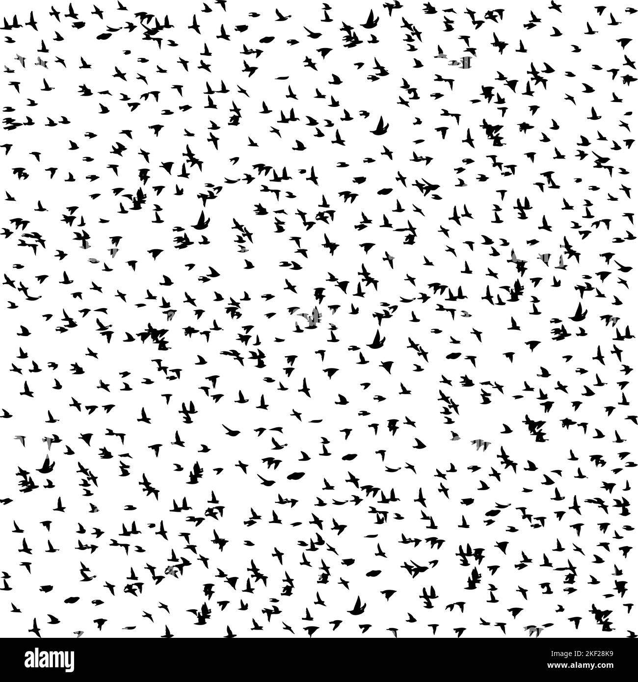 Seamless pattern flying birds. Lots of black starlings. Vector illustration Stock Vector