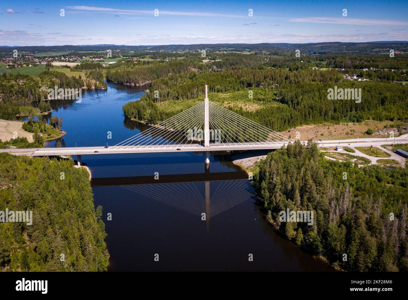 A scenic view of Smaalenene bridge over river Glomma between Spydeberg and Askim, Viken county, Norway Stock Photo