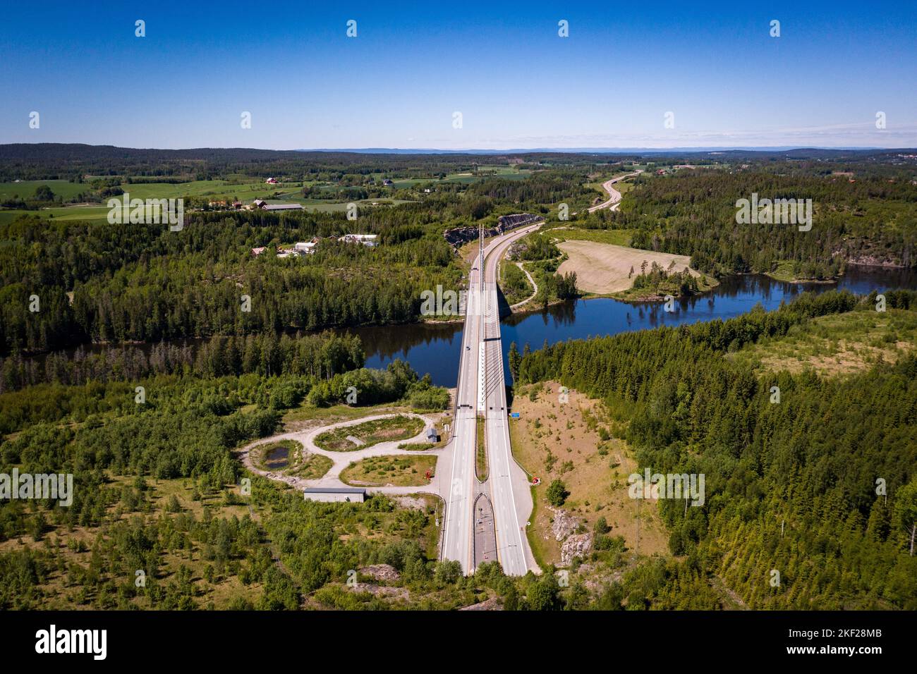 A scenic view of Smaalenene bridge over river Glomma between Spydeberg and Askim, Viken county, Norway Stock Photo