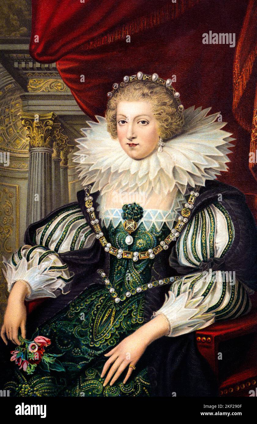1620s REGAL PORTRAIT OF ANNA MARIE OF AUSTRIA WIFE OF KING LOUIS XIII MOTHER OF LOUIS XIV BY PETER PAUL RUBENS - ka9426 HAR001 HARS ANNE AUSTRIA DERIVATIVE POSTCARD STYLISH DIADEM FASHIONS LOUIS XIII REGAL RUFF RUFF COLLAR VIRAGO SLEEVES YOUNG ADULT WOMAN 1620s CAUCASIAN ETHNICITY HAR001 LOUIS XIV MARIE OLD FASHIONED RUBENS Stock Photo