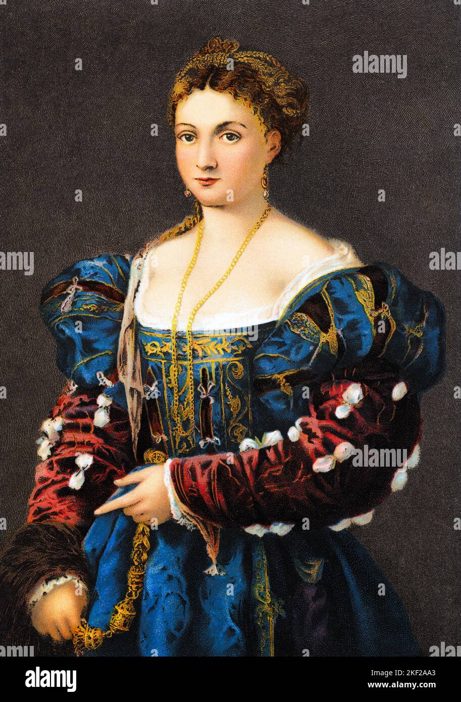 1530s LA BELLA BY TITIAN A BEAUTIFUL RENAISSANCE WOMAN WEARING FASHION OF THE TIME IN THE PITTI PALACE FLORENCE ITALY - ka9490 HAR001 HARS OLD FASHIONED Stock Photo