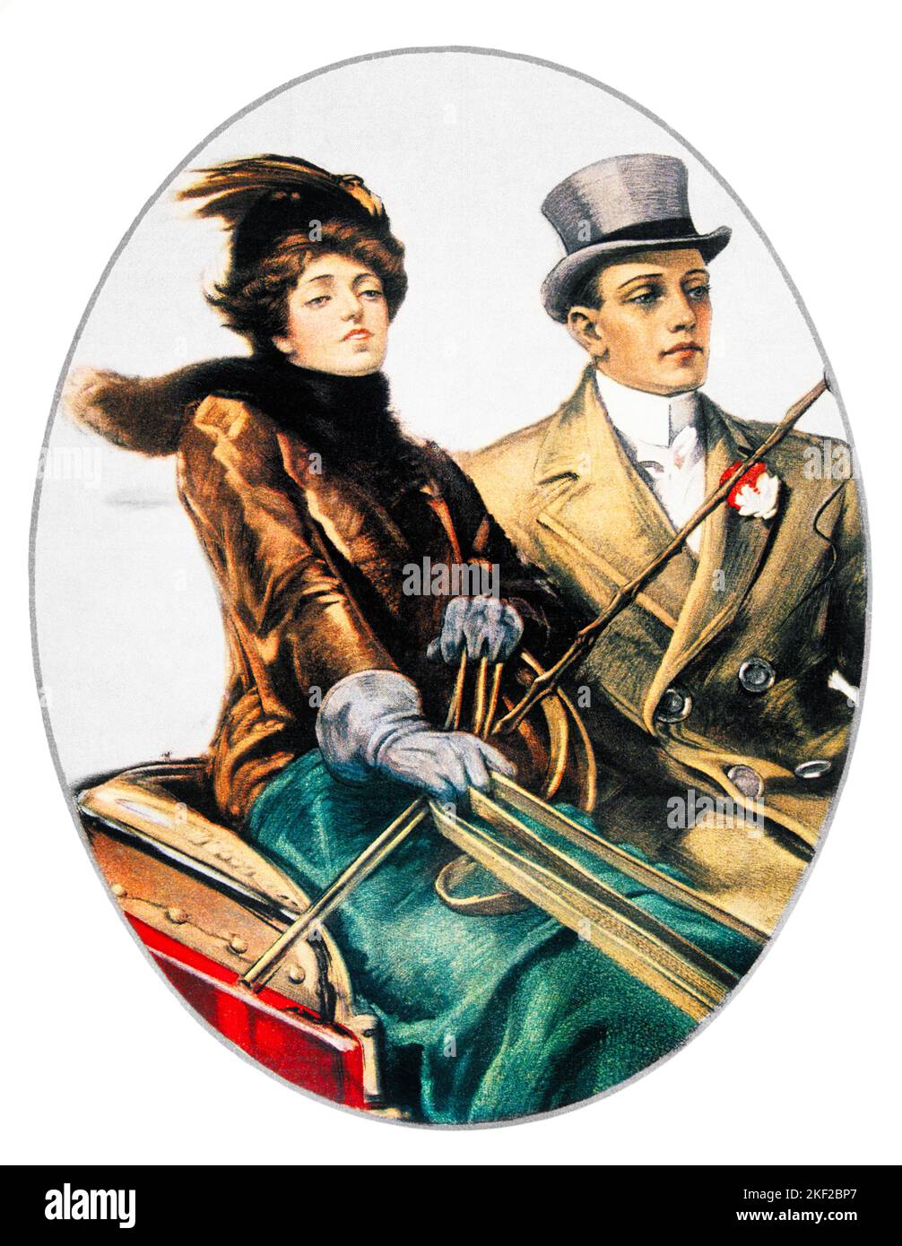 1900s FASHIONABLY DRESSED WOMAN HOLDING HORSE’S REINS IN GLOVED HANDS DRIVING A CARRIAGE ACCOMPANIED BY MAN WEARING TOP HAT - kh13574 NAW001 HARS YOUNG ADULT TEAMWORK WEALTHY RICH LIFESTYLE SPEED SATISFACTION FEMALES MARRIED SPOUSE HUSBANDS HOME LIFE LUXURY COPY SPACE FRIENDSHIP HALF-LENGTH LADIES PERSONS MALES CONFIDENCE TRANSPORTATION PARTNER CARRIAGE REINS ADVENTURE STYLES EXCITEMENT LOW ANGLE PRIDE SUPERIOR GLOVED UPSCALE CONNECTION CONCEPTUAL FASHIONABLY AFFLUENT STYLISH COOPERATION FASHIONS HORSE'S TOGETHERNESS WELL-TO-DO WIVES YOUNG ADULT MAN YOUNG ADULT WOMAN ATTITUDE Stock Photo