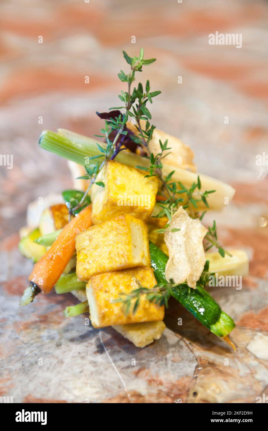 Roasted tofu with vegetable and rosemary Stock Photo - Alamy