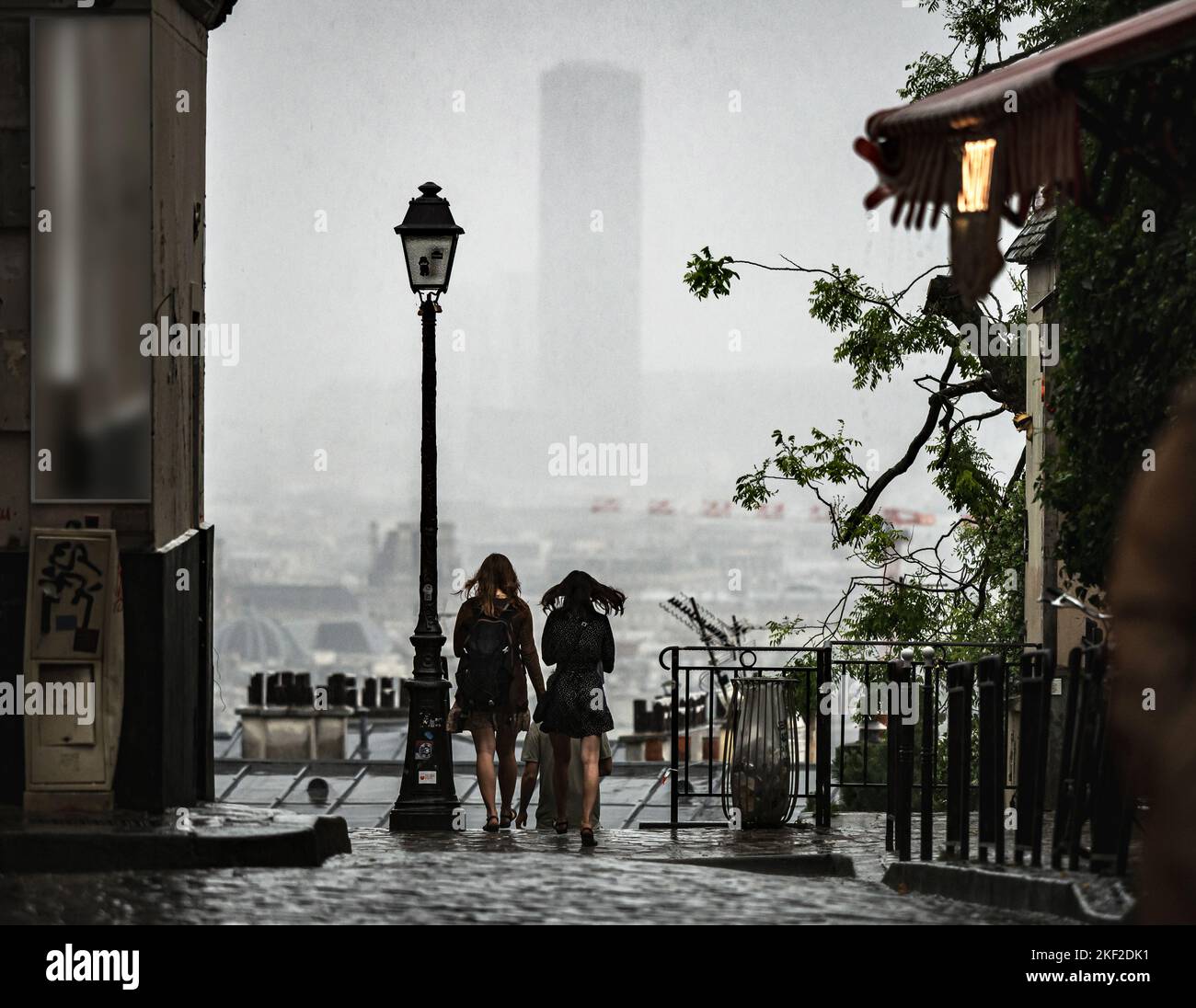 Rainy Paris. The atmosphere of romance and love in Montmartre. France