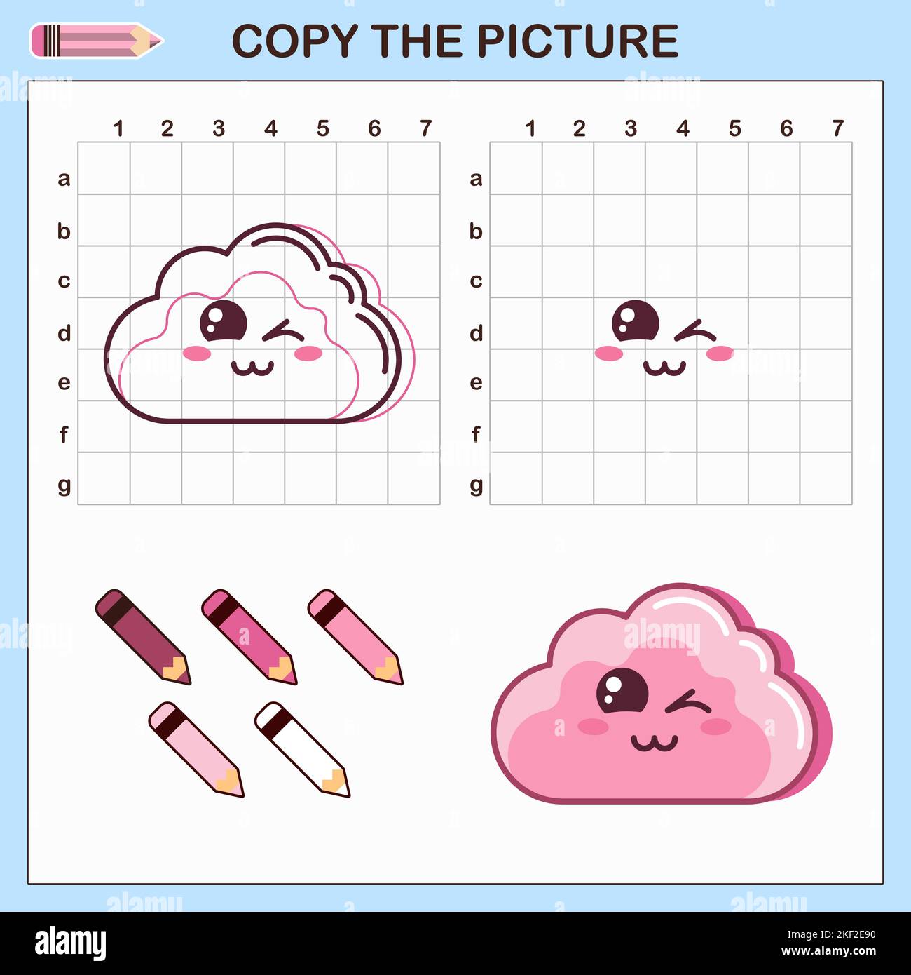 Copy drawing of Cloud. Vector draw worksheet with cute Cloud. Stock Vector