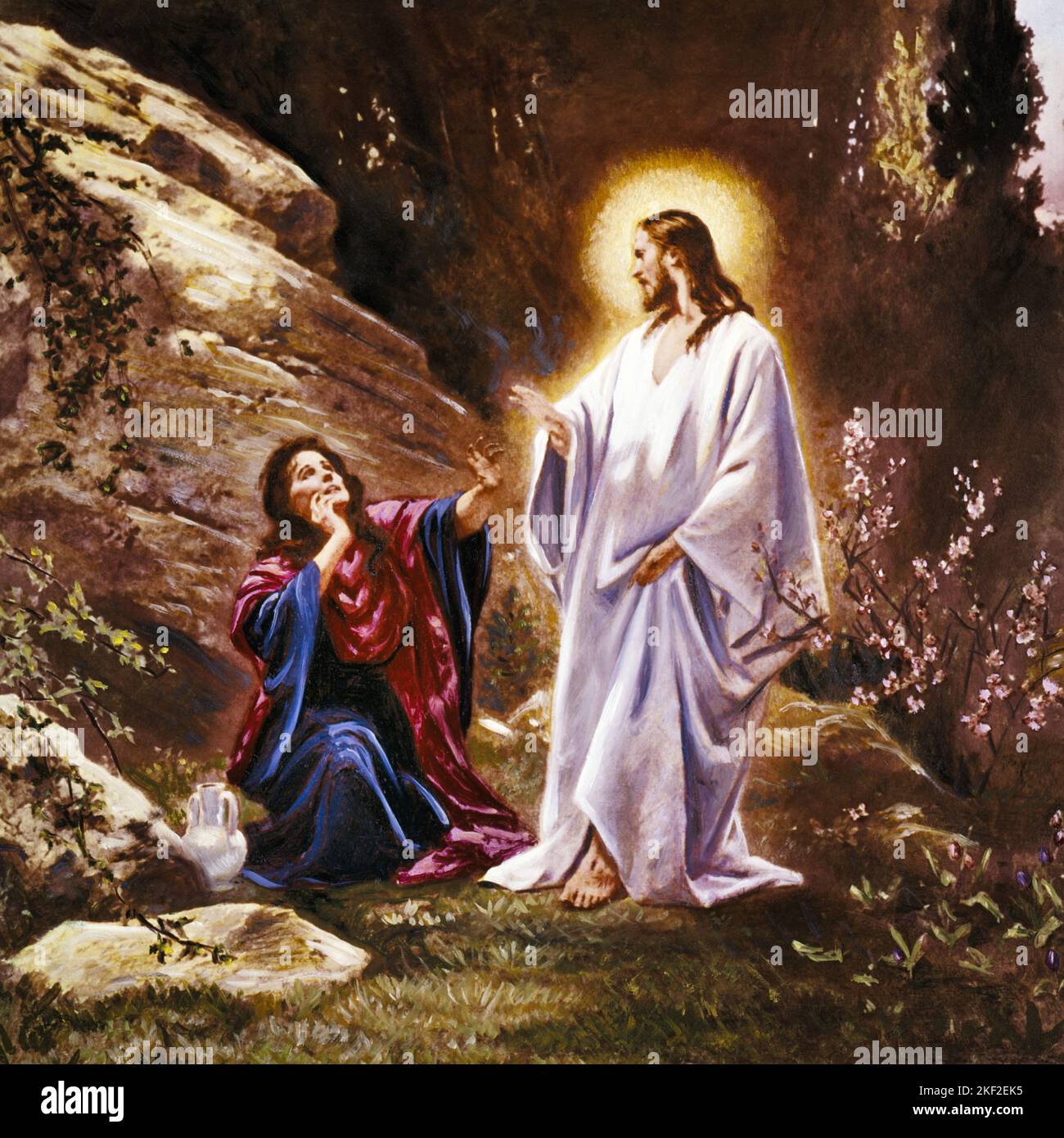 1960s 33 AD RESURRECTION OF JESUS APPEARING TO MARY MAGDALENE ON EASTER MORNING PAINTING BY SCHMIDT  - kr6899 SPL001 HARS LUTHERAN MESSIAH SPIRITUAL BELIEF CATHOLIC INSPIRATIONAL JESUS CHRIST OLD FASHIONED Stock Photo