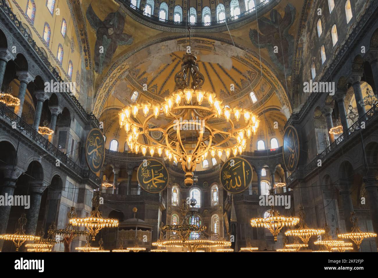 Istanbul, Turkey - October 1 2022: Interior of the iconic Hagia Sophia, once a Byzantine Church converted to a mosque by the Ottomans in the tourist d Stock Photo