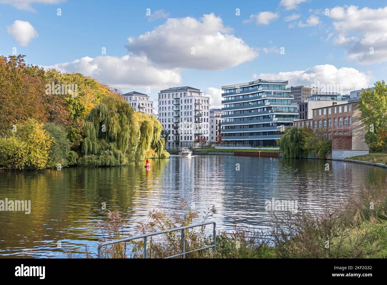 Berlin, Germany - October 9, 2022: Residential towers of the new quarter 'No.1 Charlottenburg'  directly on the banks of the river Spree at the corner Stock Photo