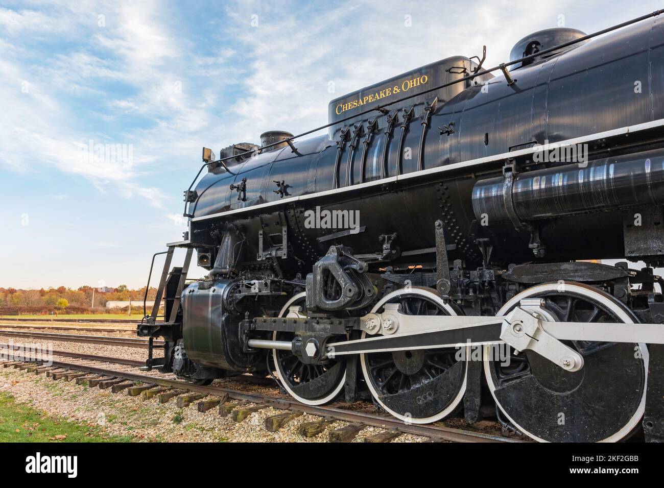 Dennison, Ohio, USA- Oct. 24, 2022: Locomotive engine at the Dennison Railroad Depot and Museum in the Historic Center Street District. Stock Photo