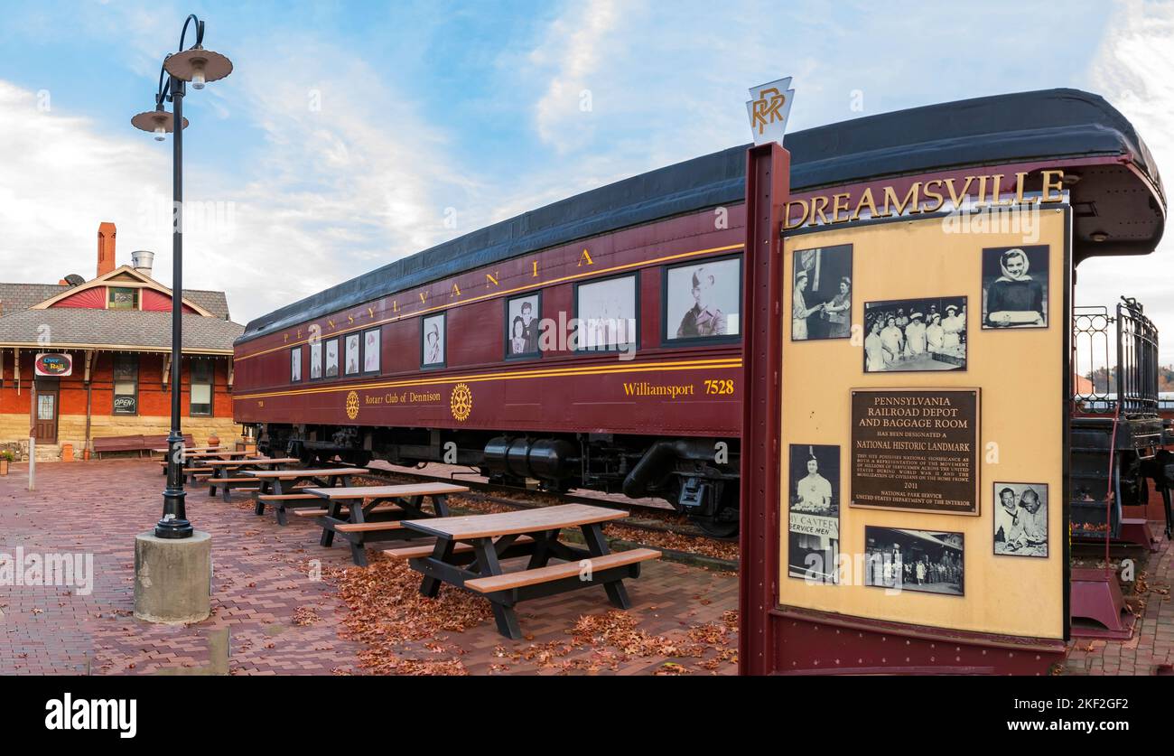 Dennison, Ohio, USA- Oct. 24, 2022: Display at the historic Pennsylvania Railroad Depot and Baggage Room. The depot was built 1884 to 1900 as passenge Stock Photo