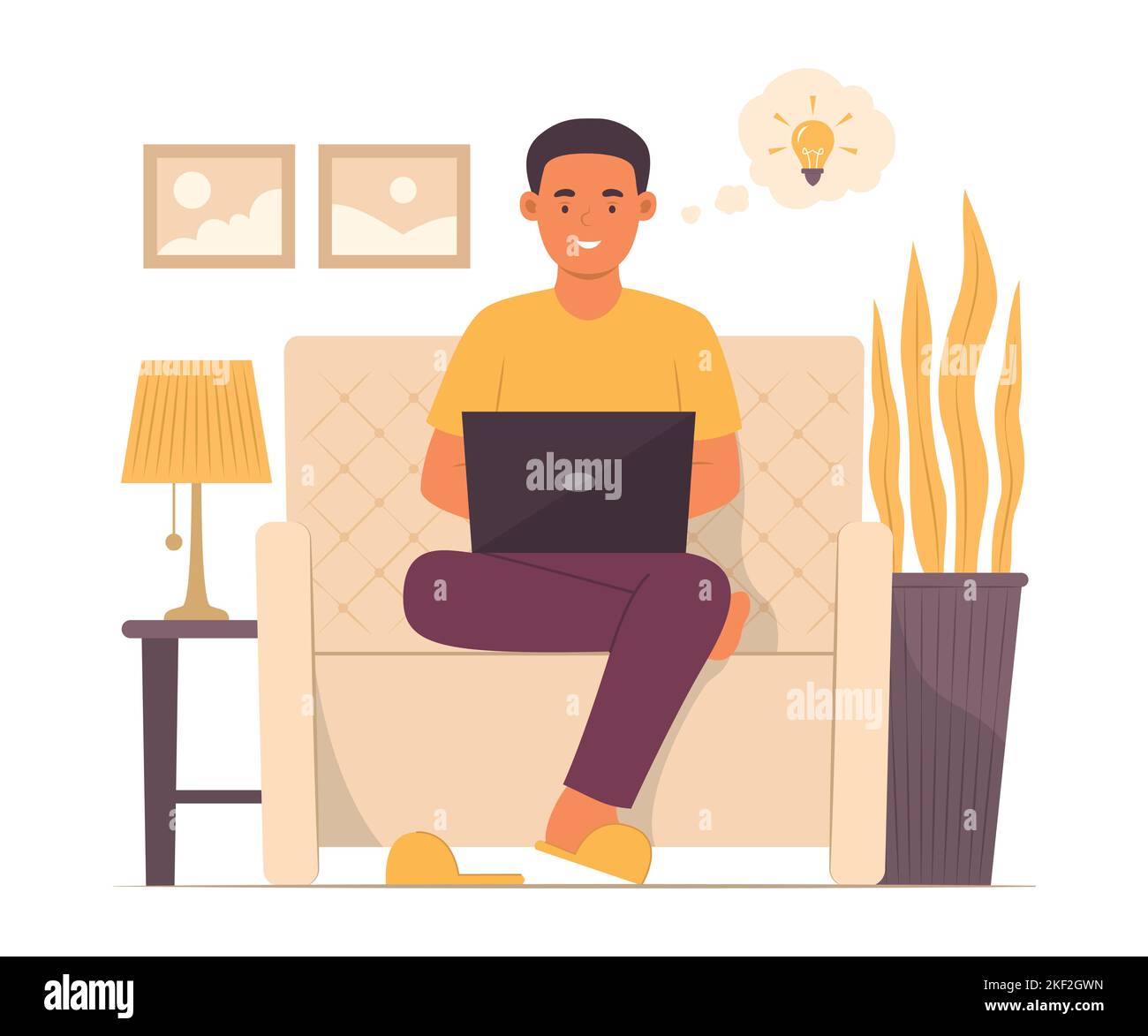 Freelance Man Online Working at Home Stock Vector
