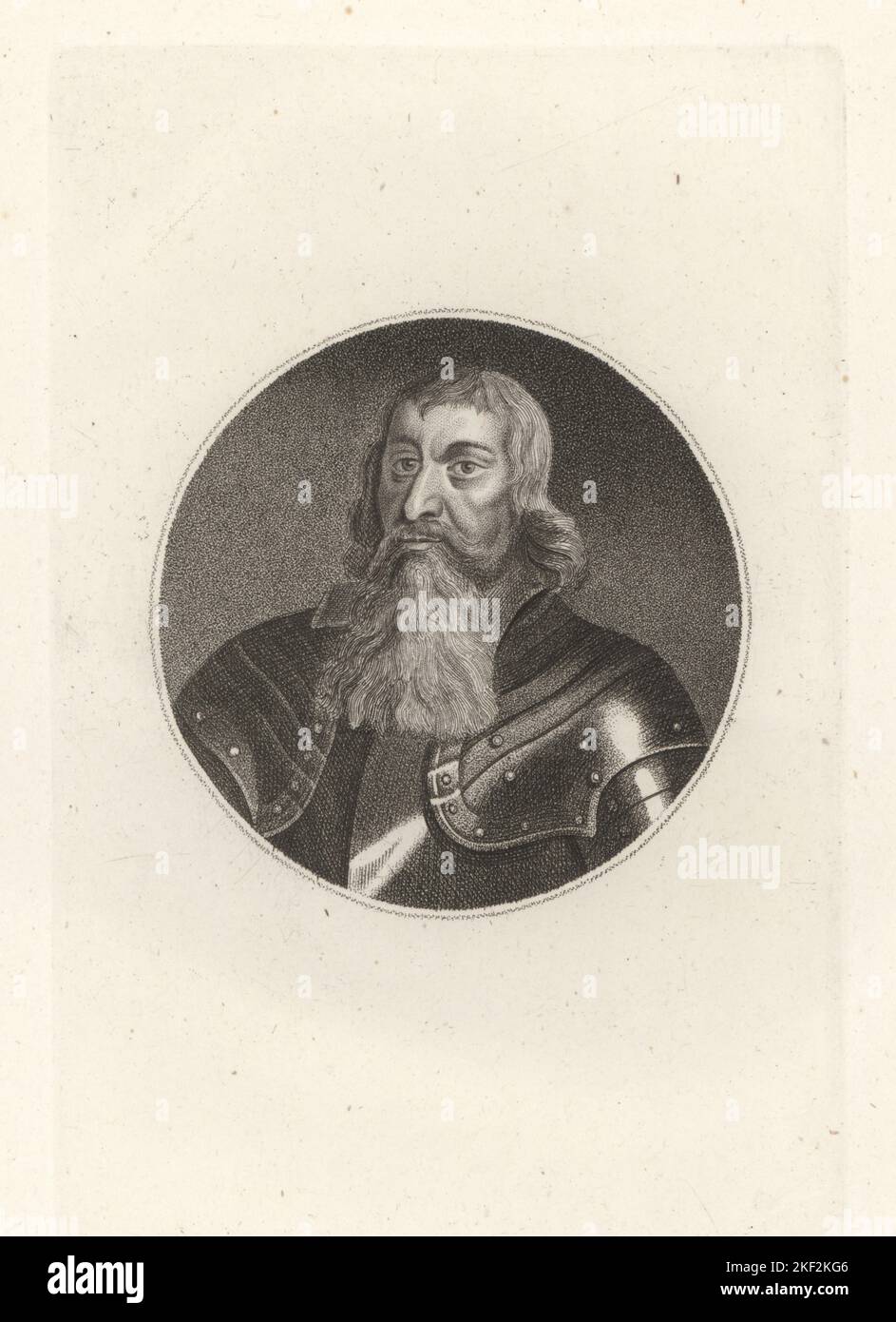 Ulick MacRichard Burke, 1st Marquess of Clanricarde, 2nd Earl of St Albans, 1604-1657, Anglo-Irish nobleman and Catholic Royalist in the Wars of the Three Kingdoms. Portrait with long beard in plate armour. From an original painting in the collection of Earl Spencer. Copperplate engraving from Samuel Woodburn’s Gallery of Rare Portraits Consisting of Original Plates, George Jones, 102 St Martin’s Lane, London, 1816. Stock Photo