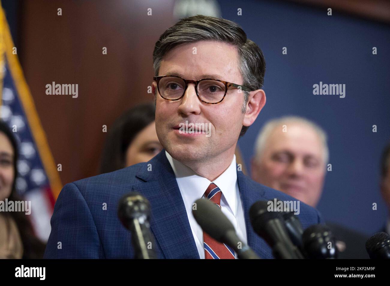 Washington, United States. 15th Nov, 2022. Nominee for House Republican Vice-Chair Rep. Mike Johnson, R-LA, speaks during a press conference after House Republicans held their leadership elections for the 118th Congress at the U.S. Capitol in Washington, DC on Tuesday, November 15, 2022. Photo by Bonnie Cash/UPI Credit: UPI/Alamy Live News Stock Photo