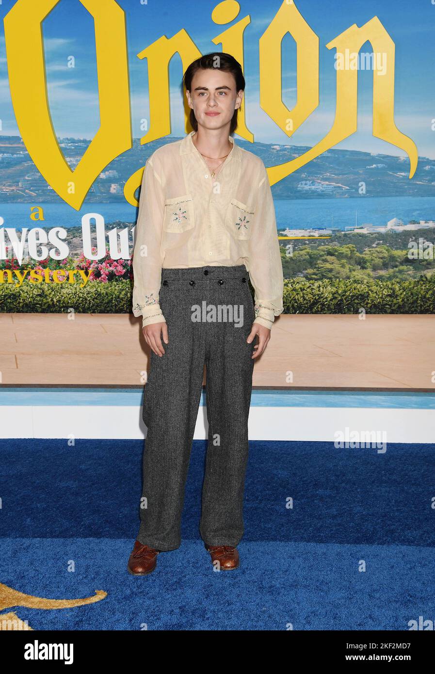 LOS ANGELES, CALIFORNIA - NOVEMBER 14: Jaeden Martell attends the premiere of "Glass Onion: A Knives Out Mystery" at Academy Museum of Motion Pictures Stock Photo