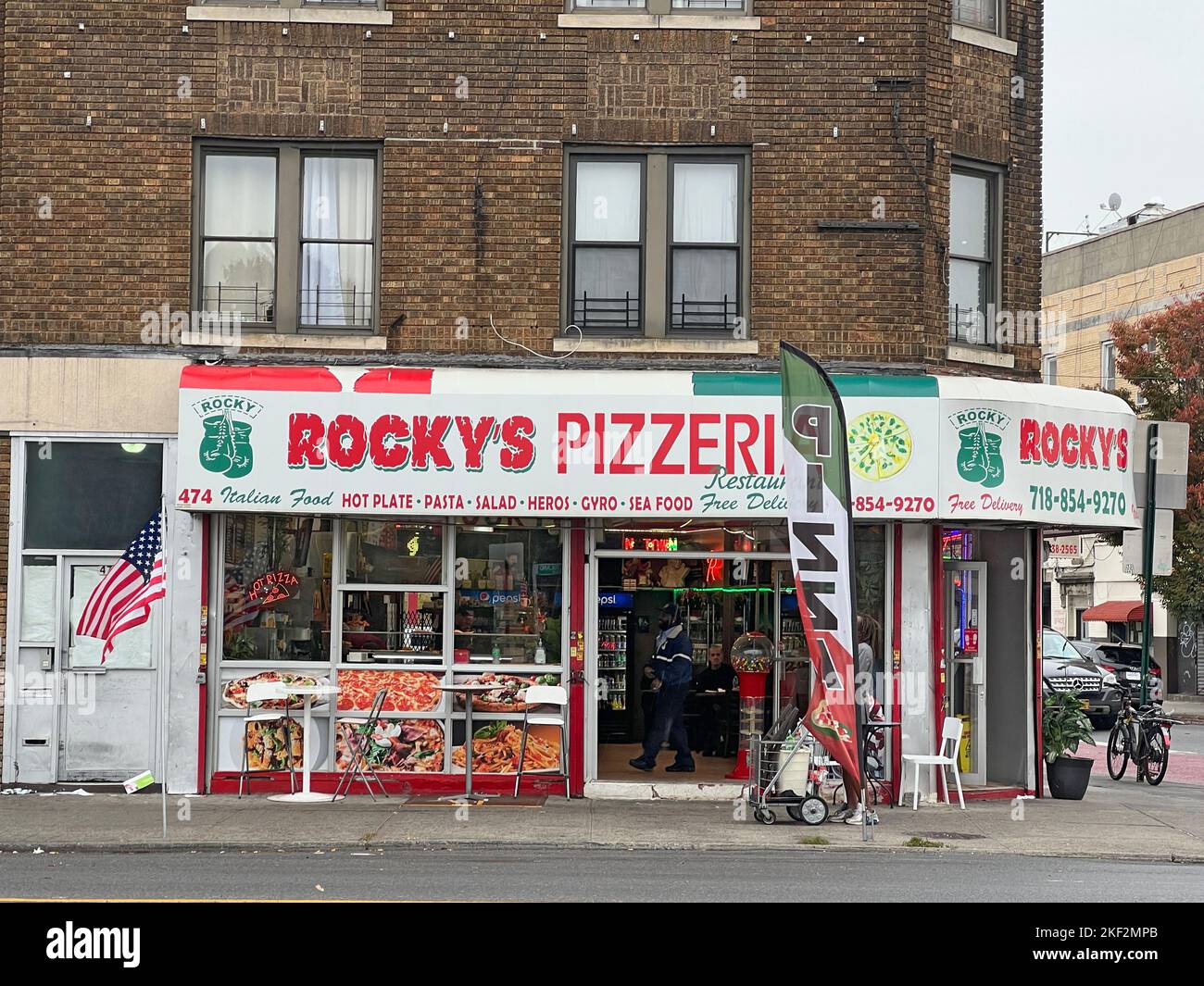 The popular Rocky's Pizzeria at the corner of Church and Coney Island Avenues in the Kensington neighborhood of Brooklyn, New York. Stock Photo