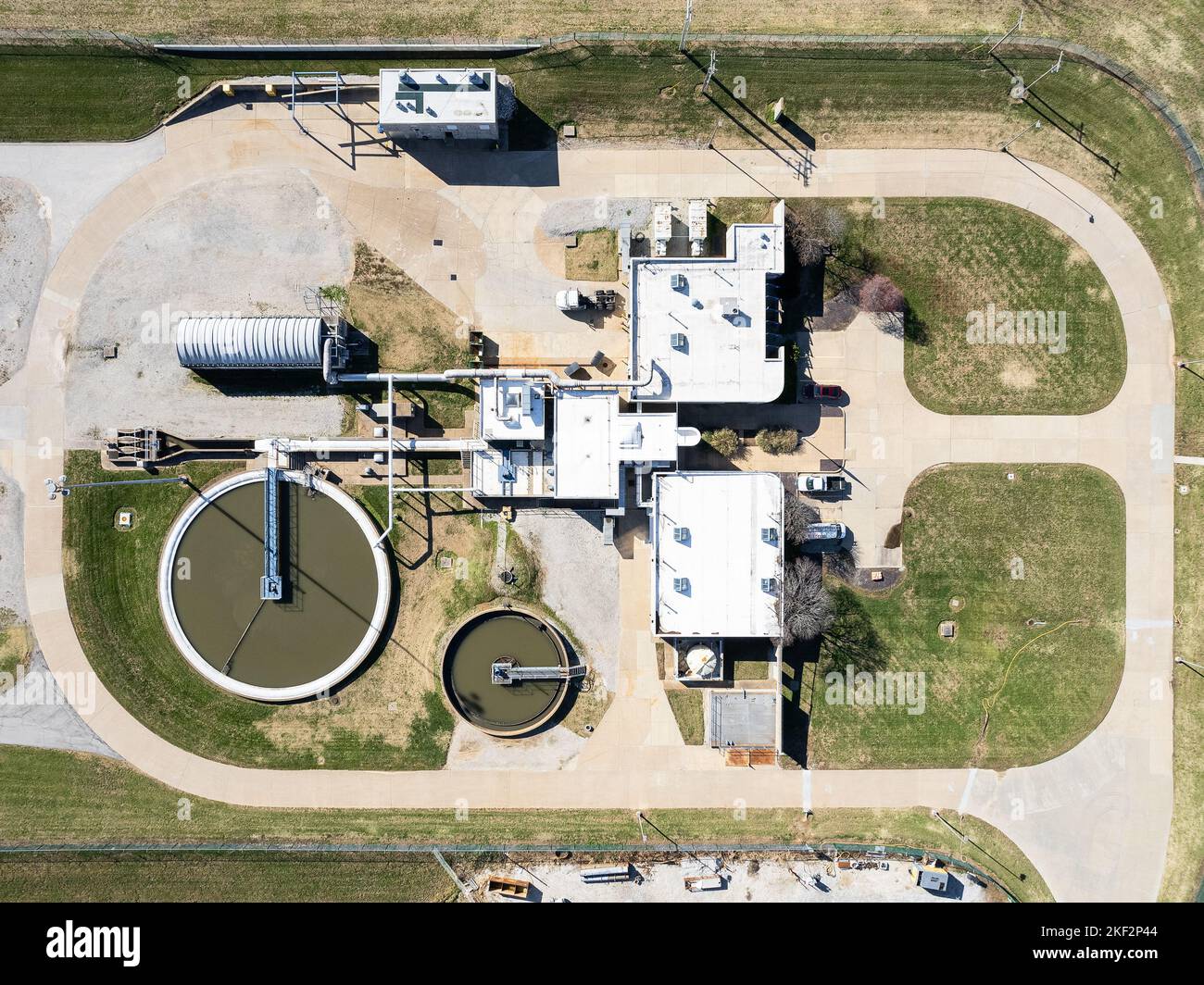 Aerial view of water treatment facility Stock Photo