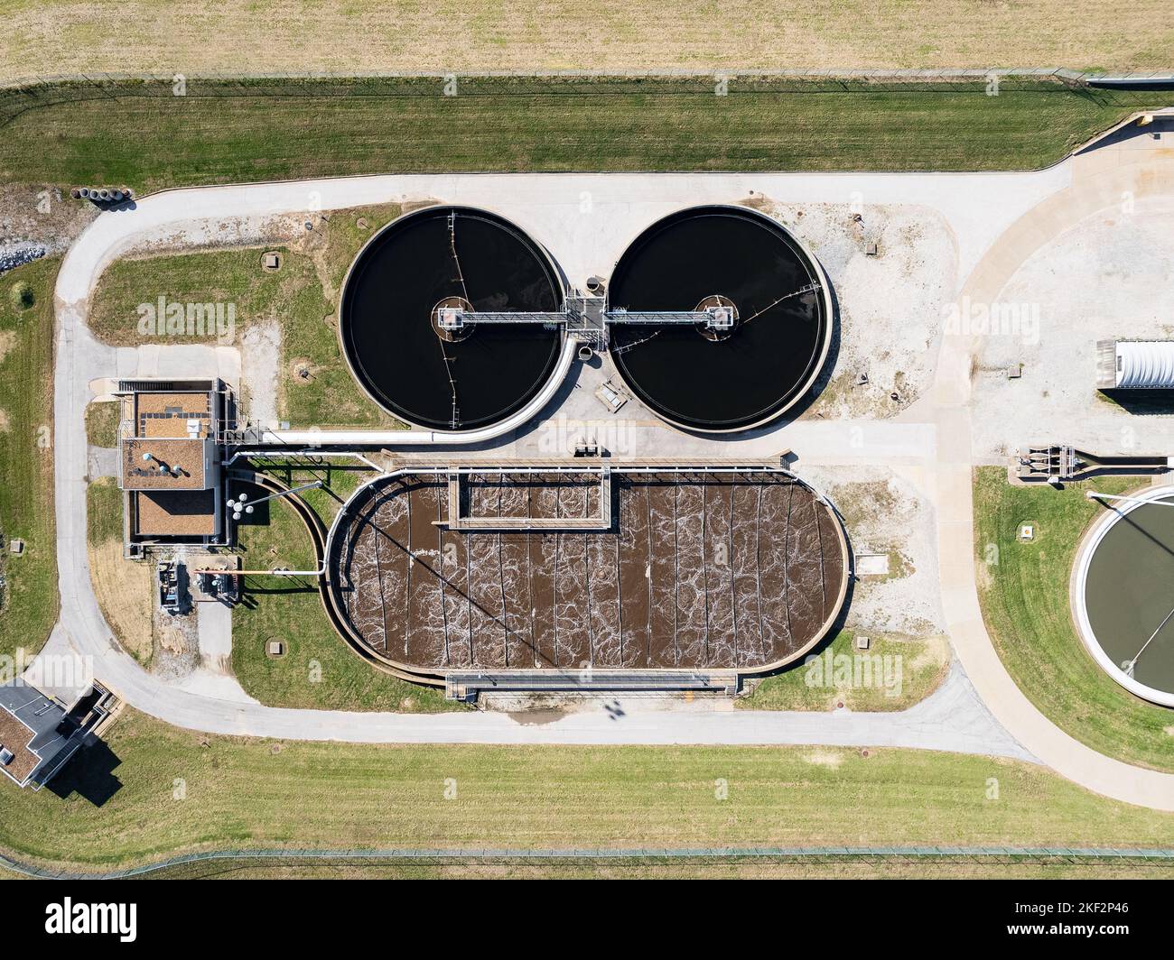 Aerial view of water treatment facility Stock Photo