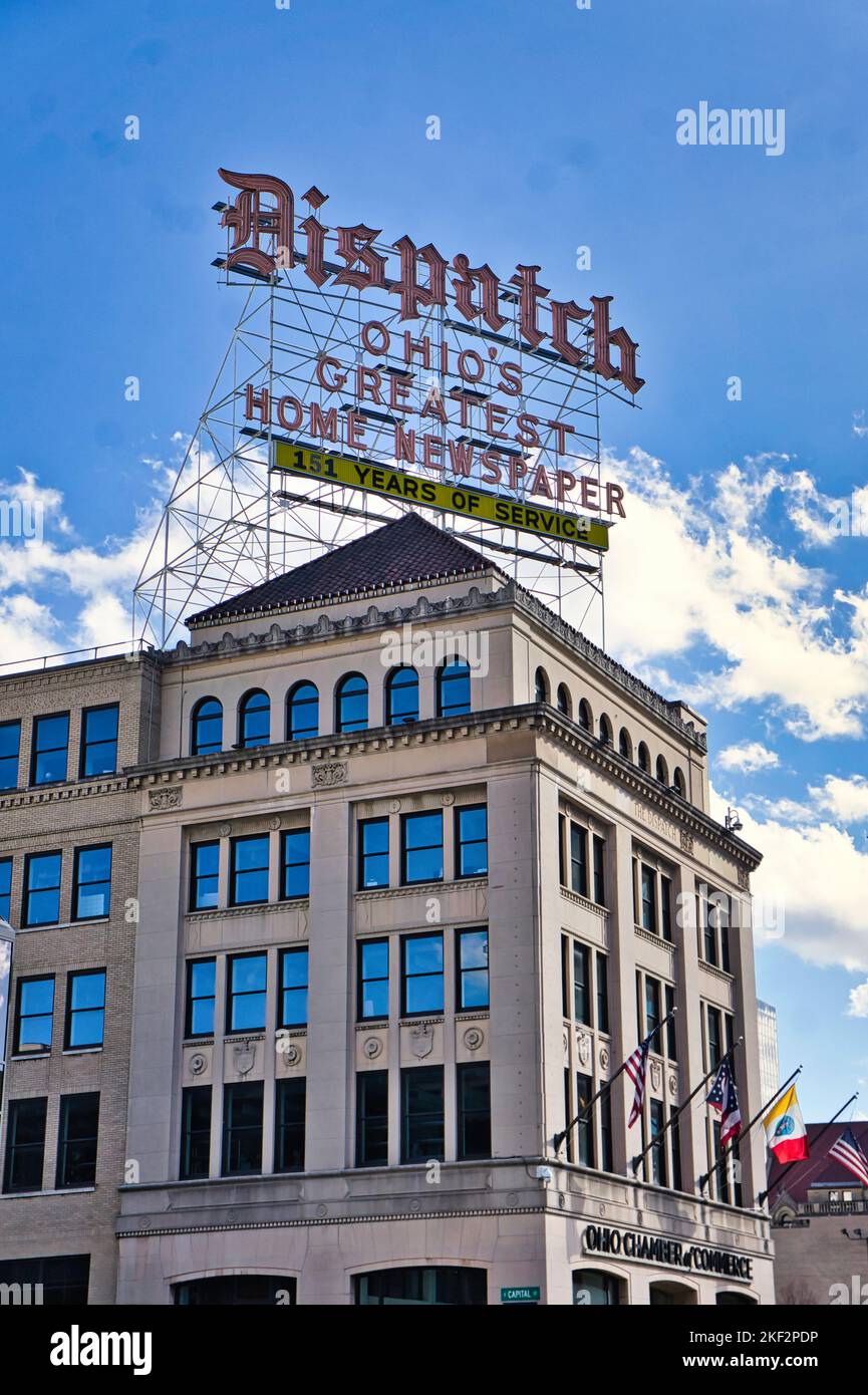 The Columbus Dispatch newspaper sign in Columbus Ohio USA Stock Photo