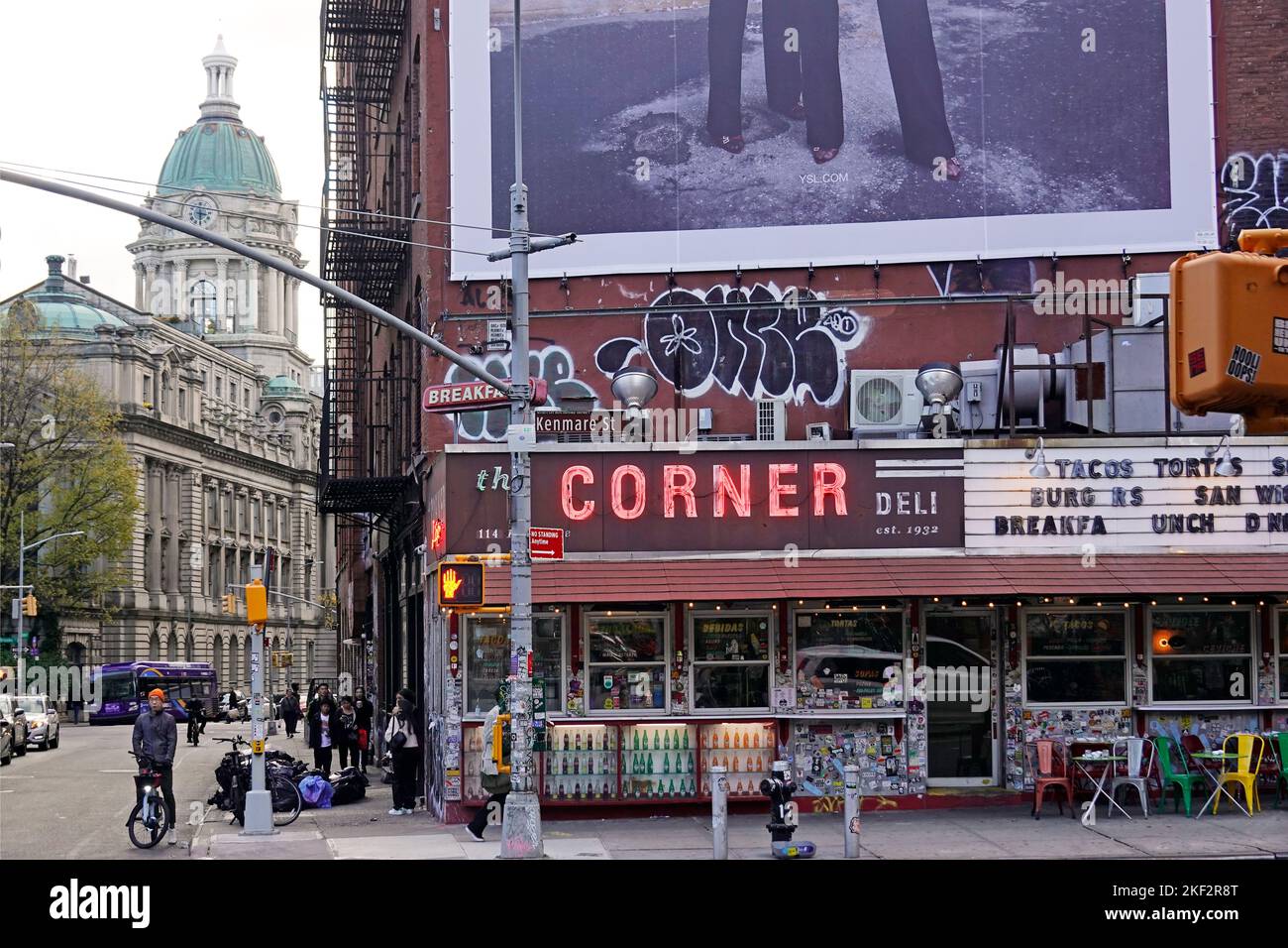 Corner deli restaurant near Little Paris area of lower Manhattan NYC Stock Photo