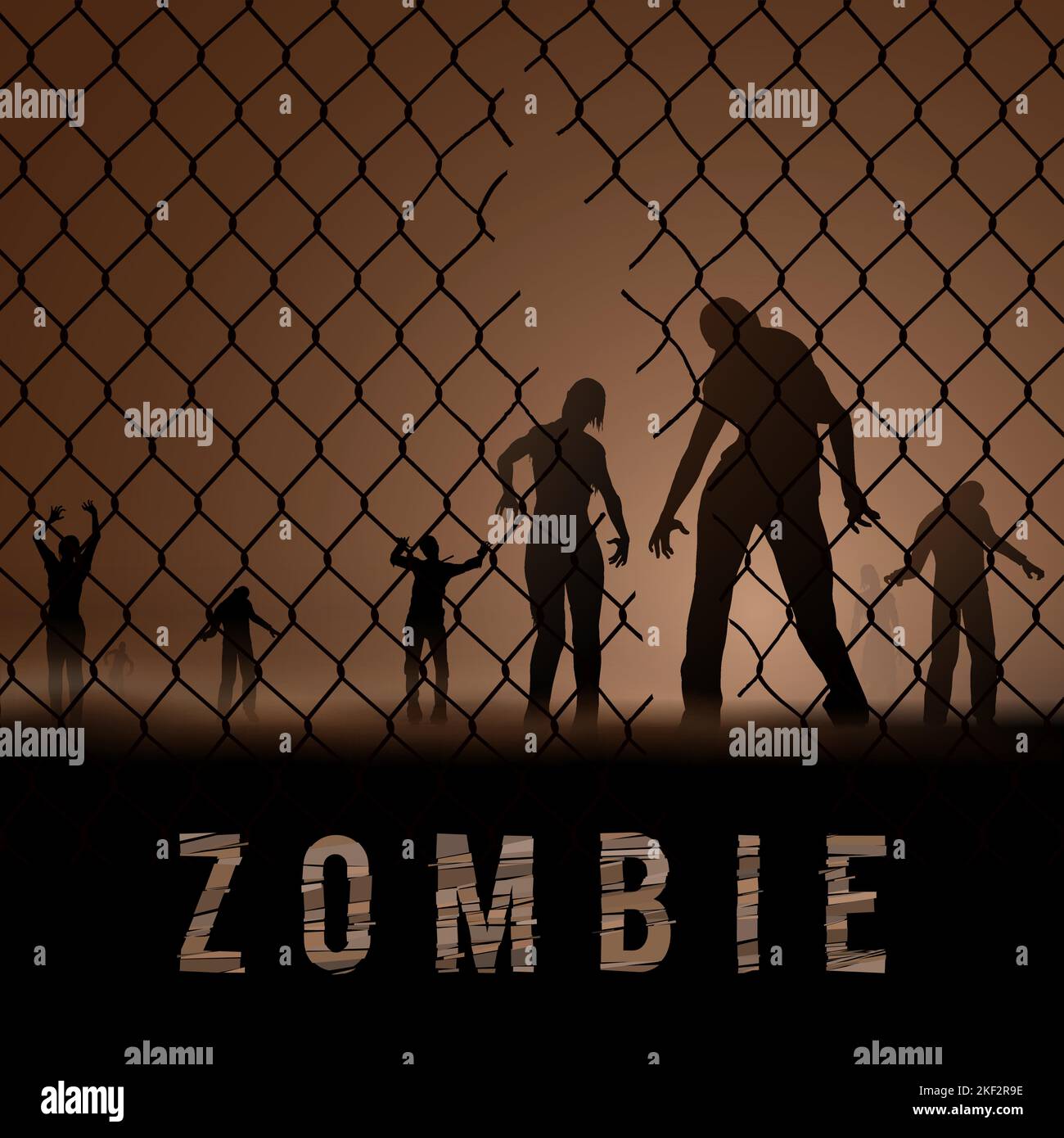 Zombie Walking at Night. Silhouettes Illustration for Poster Template