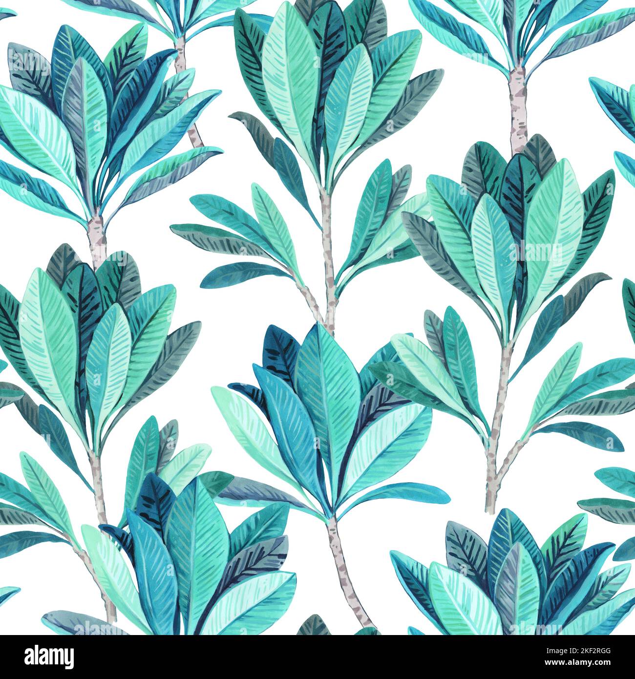 Seamless pattern with artistic turquoise modern tropical leaves and ...