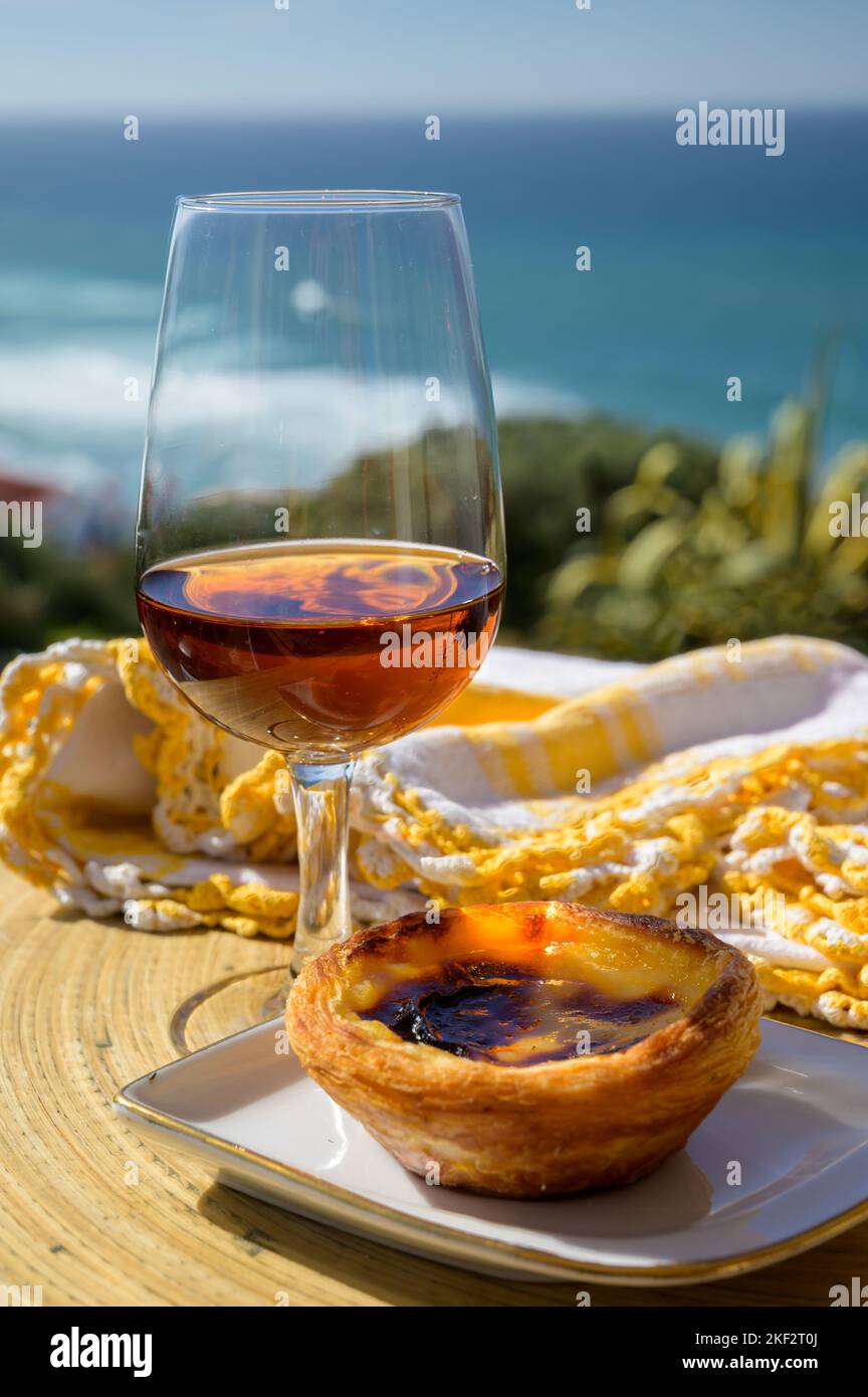 Portugal's traditional food and drink, glass of porto wine or muscatel