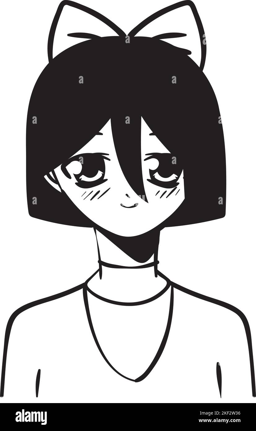 anime girl with bow in hair Stock Vector Image & Art - Alamy