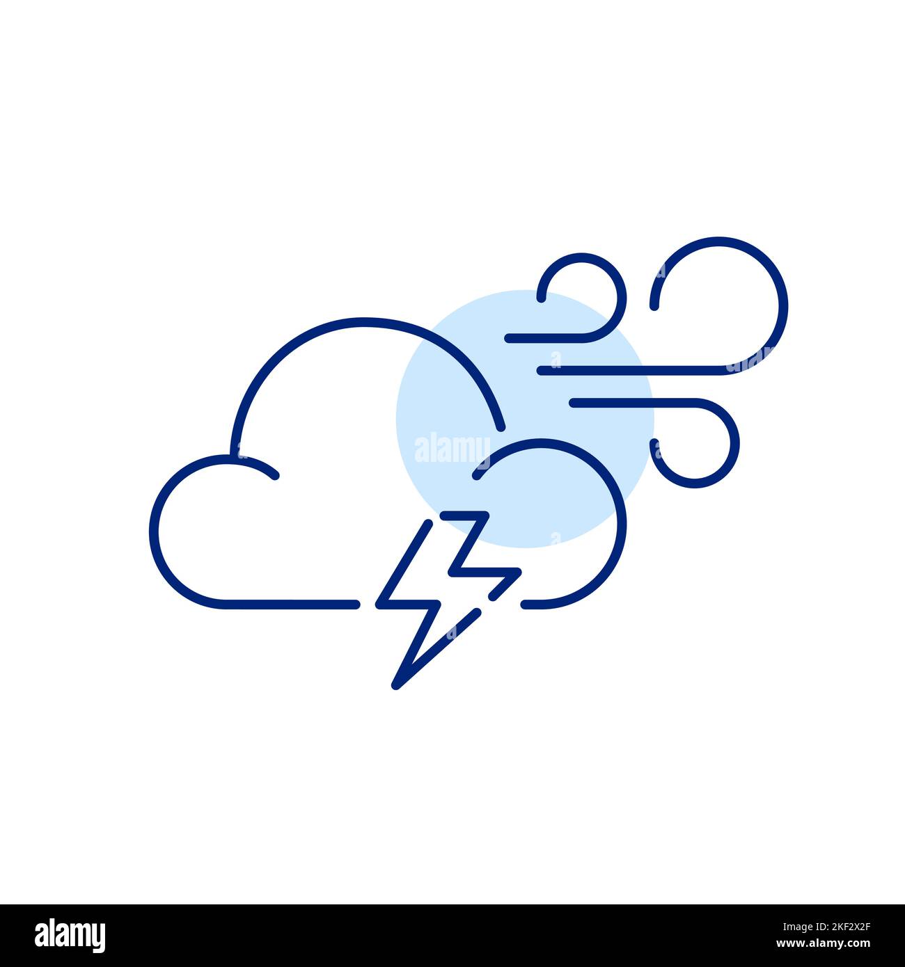 Windy stormy weather with lightning. Pixel perfect, editable stroke 
